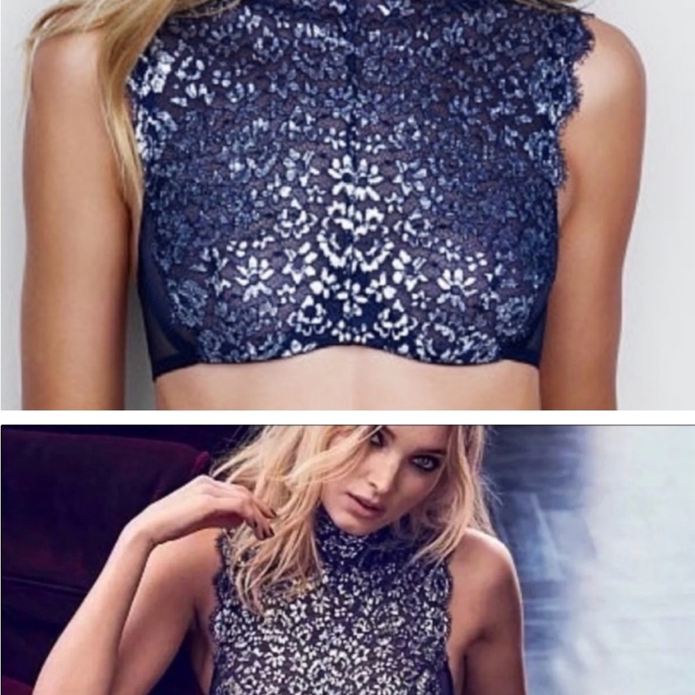 Victoria's Secret Blue Silver  Lace High Neck bra